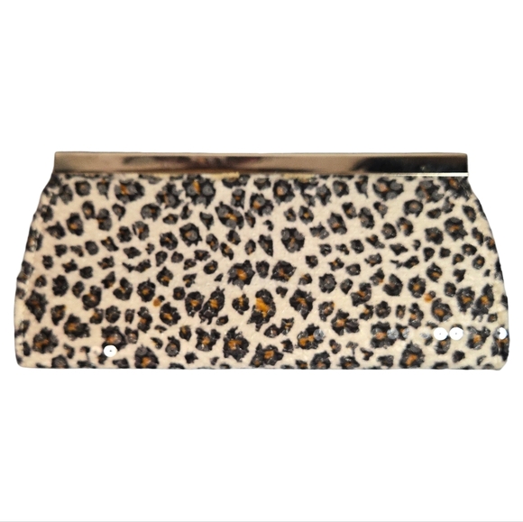 Source Unknown Handbags - Leopard Print Sequin Clutch with Gold Accents